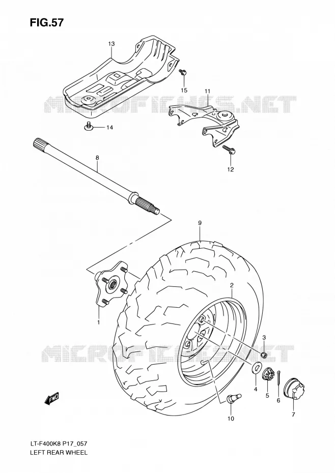 LINKERHAND ACHTERWIEL Suzuki QUAD 400 KINGQUAD 2010  LT-F400 L0 (P17,P24)