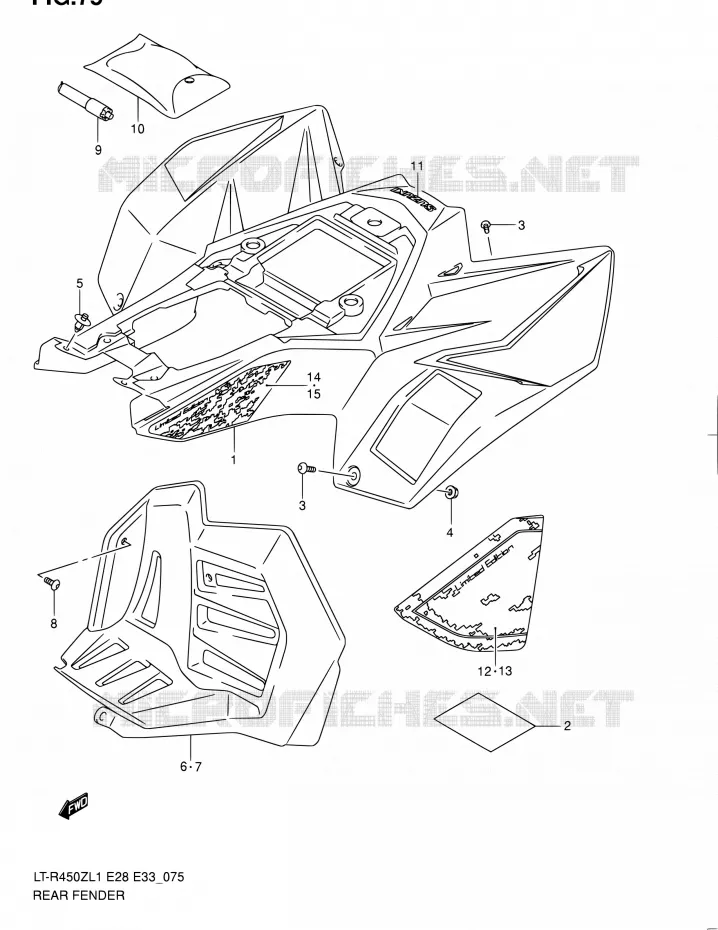 ACHTERSPATBORD (LT-R450ZL1 E33) Suzuki QUAD 450 QUADRACER 2011  LT-R450 L1/LT-R450Z L1 (E03,E28,E33)