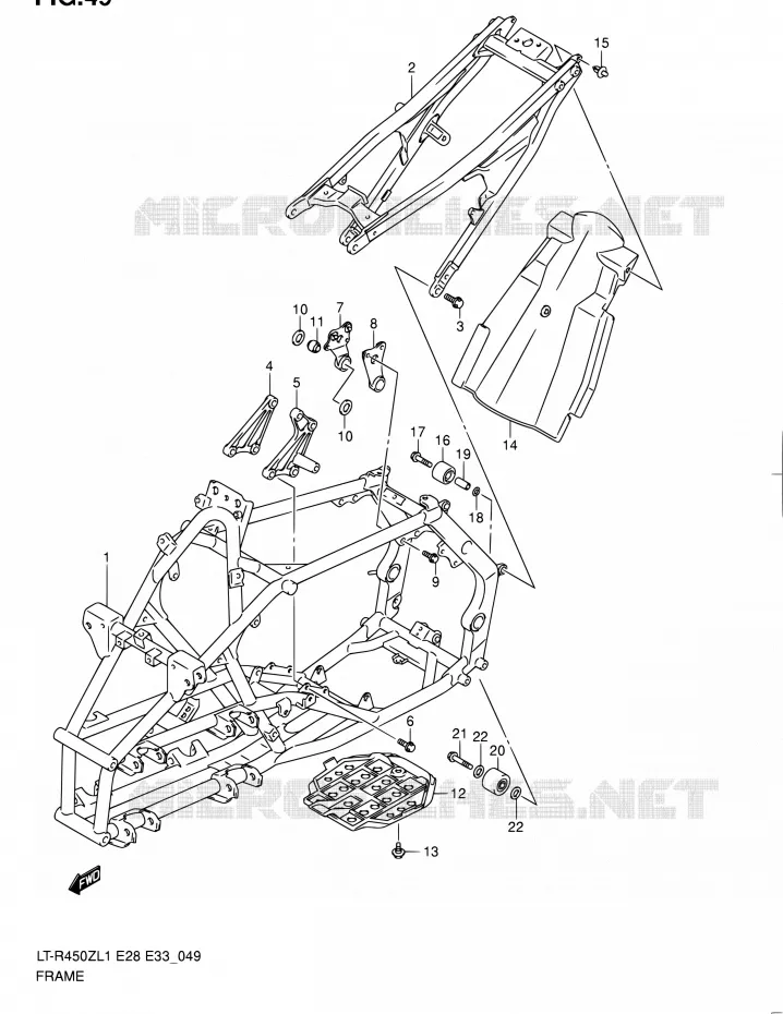FRAME (LT-R450L1 E28) Suzuki QUAD 450 QUADRACER 2011  LT-R450 L1/LT-R450Z L1 (E03,E28,E33)