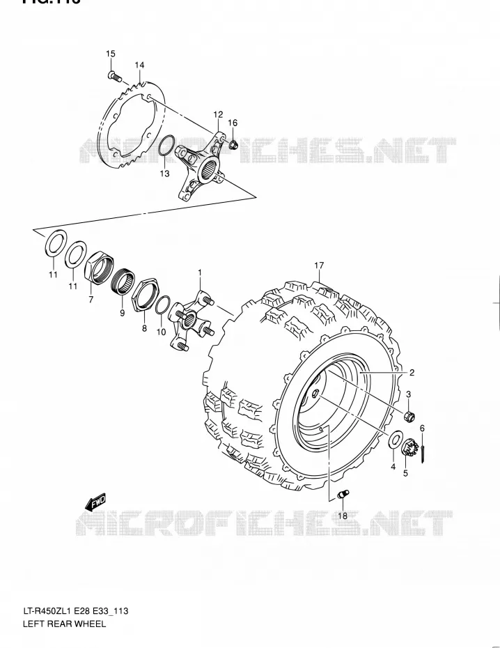 LINKERHAND ACHTERWIEL (LT-R450L1 E28) Suzuki QUAD 450 QUADRACER 2011  LT-R450 L1/LT-R450Z L1 (E03,E28,E33)