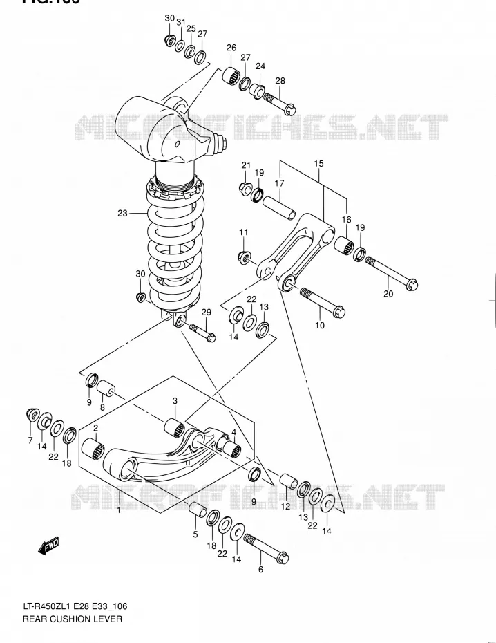 SCHOKBREKER AANEENSCHAKELING (LT-R450L1 E33) Suzuki QUAD 450 QUADRACER 2011  LT-R450 L1/LT-R450Z L1 (E03,E28,E33)