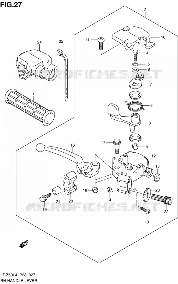 RECHTS HANDGRIPS - LEVERS Suzuki QUAD 50 QUADSPORT 1992  LT-Z50 L4 (P03,P28,P33)