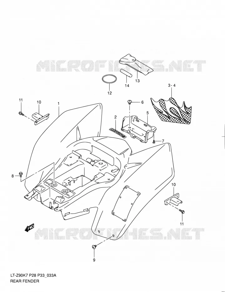 ACHTERSPATBORD (MODEL L0) Suzuki QUAD 90 QUADSPORT 2010  LT-Z90 L0/LT-Z90Z L0 (P28,P33)