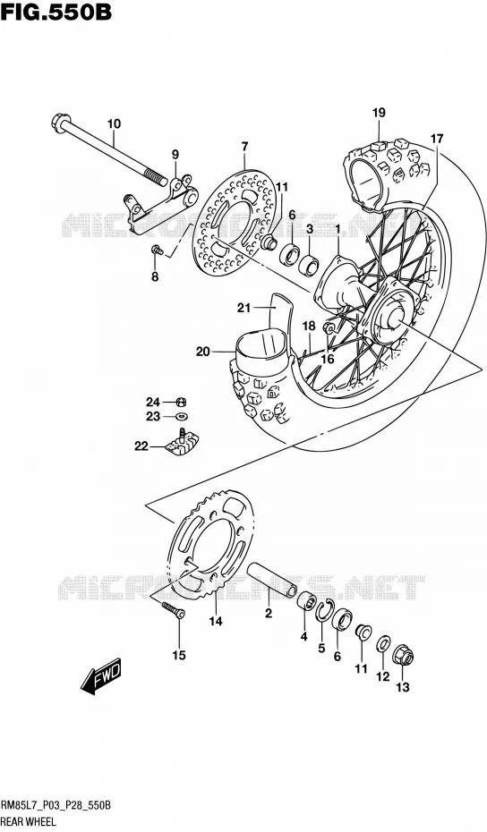 ACHTERWIEL (RM85L7 P28) Suzuki MOTO 85 RM 2017  RM85 L7 (P03 P28)