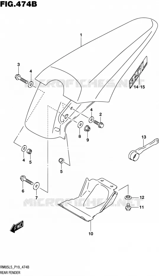 ACHTERSPATBORD (RM85LL5 P19) Suzuki MOTO 85 RM 1995  RM85L L5 (P19)
