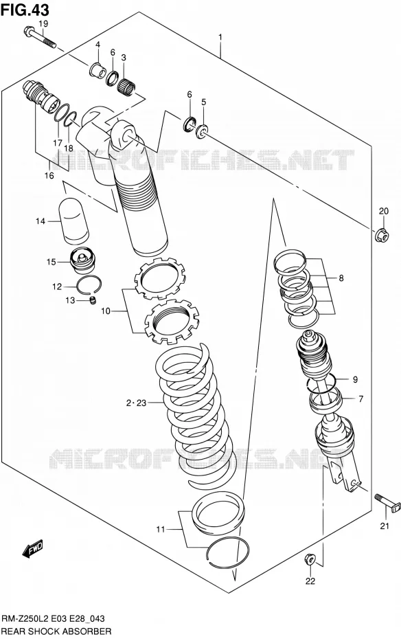 ACHTER SCHOKDEMPER (RM-Z250L2 E28) Suzuki MOTO 250 RM-Z 2012  RM-Z250 L2 (E03,E28,E33)