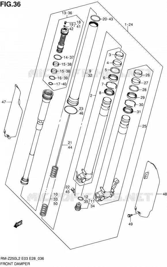 FRONT SCHOKDEMPER Suzuki MOTO 250 RM-Z 2012  RM-Z250 L2 (E03,E28,E33)
