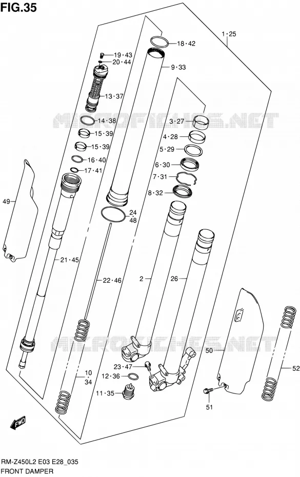 FRONT SCHOKDEMPER Suzuki MOTO 450 RM-Z 2012  RM-Z450 L2 (E03,E28,E33)
