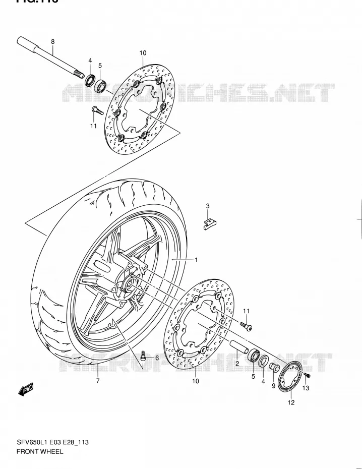 VOORWIEL (SFV650AL1 E33) Suzuki MOTO 650 GLADIUS 2011  SFV650A L1 (E03,E28,E33)
