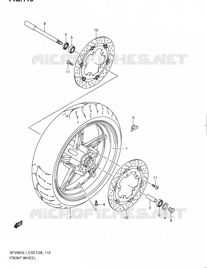 VOORWIEL (SFV650L1 E03) Suzuki MOTO 650 GLADIUS 2011  SFV650A L1 (E03,E28,E33)