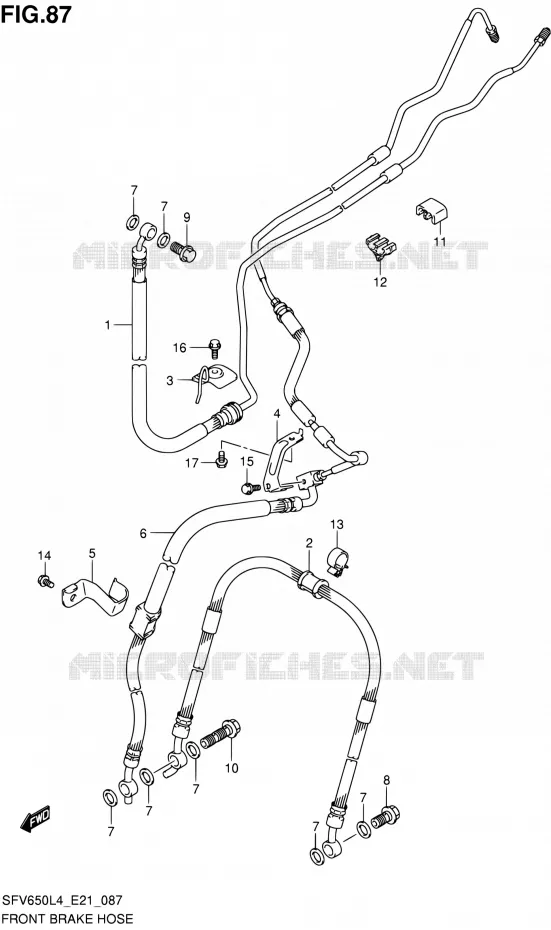 FRONT REMSLANG (SFV650AL4 E21) Suzuki MOTO 650 GLADIUS 2016  SFV650A L4 (E21)