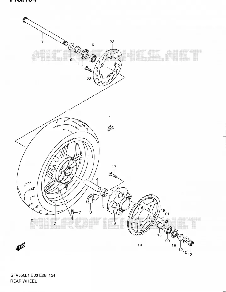 ACHTERWIEL (SFV650L1 E03) Suzuki MOTO 650 GLADIUS 2011  SFV650 L1 (E03,E28,E33)