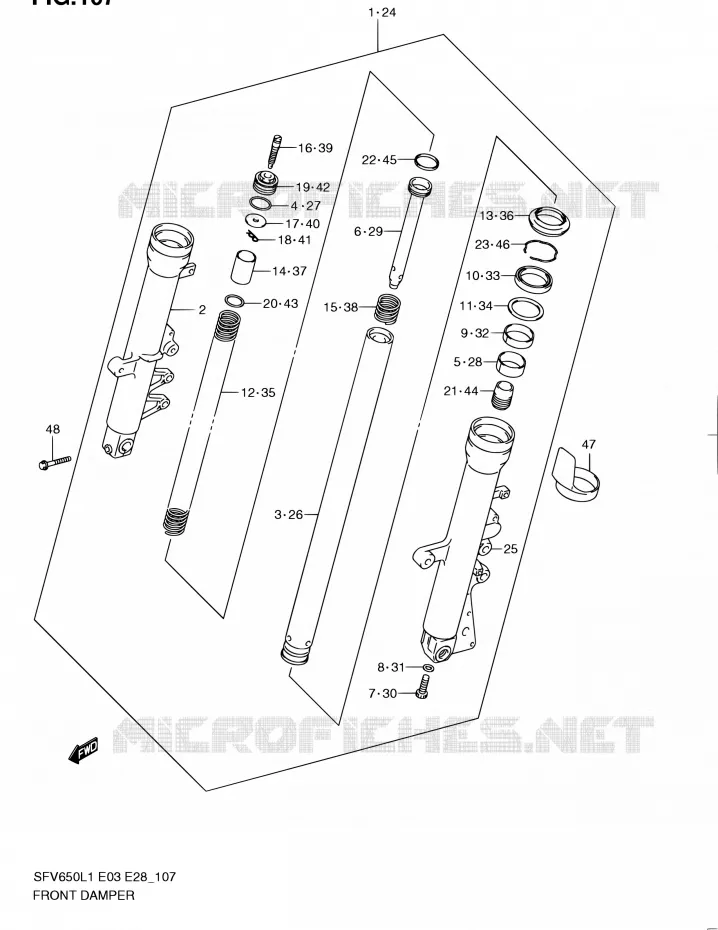 FRONT SCHOKDEMPER (SFV650AL1 E33) Suzuki MOTO 650 GLADIUS 2011  SFV650 L1 (E03,E28,E33)