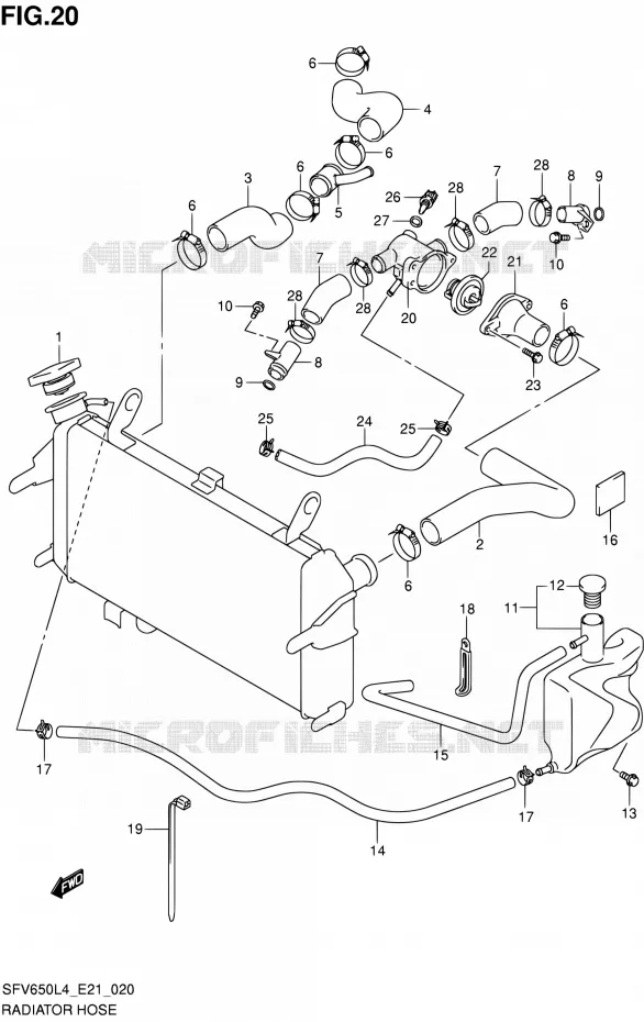 RADIATOR SLANG (SFV650UL4 E21) Suzuki MOTO 650 GLADIUS 2014  SFV650UA L4 (E21)