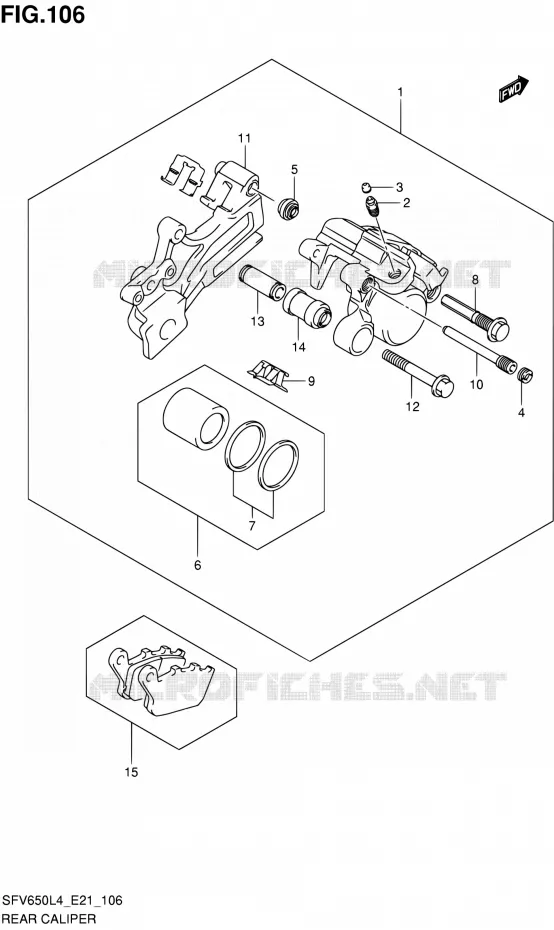 REAR CALIPER (SFV650UAL4 E21) Suzuki MOTO 650 GLADIUS 2014  SFV650U L4 (E21)