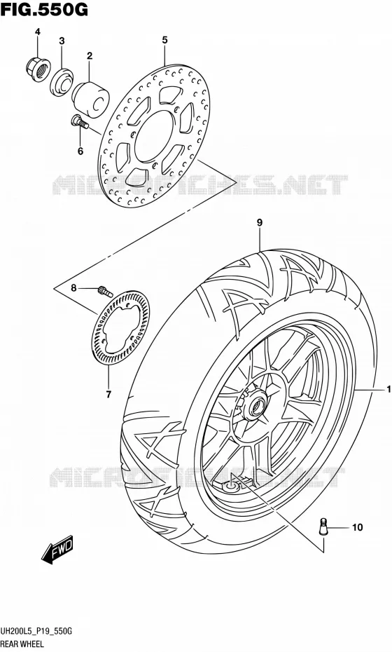 ACHTERWIEL (UH200AL5 P34) Suzuki SCOOTER 200 BURGMAN 2005  UH200A L5 (P19)
