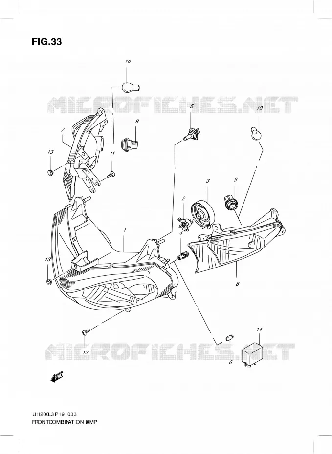 KOPLAMP (UH200GL3 P19) Suzuki SCOOTER 200 BURGMAN 2013  UH200 L3/UH200Z L3 (P19)