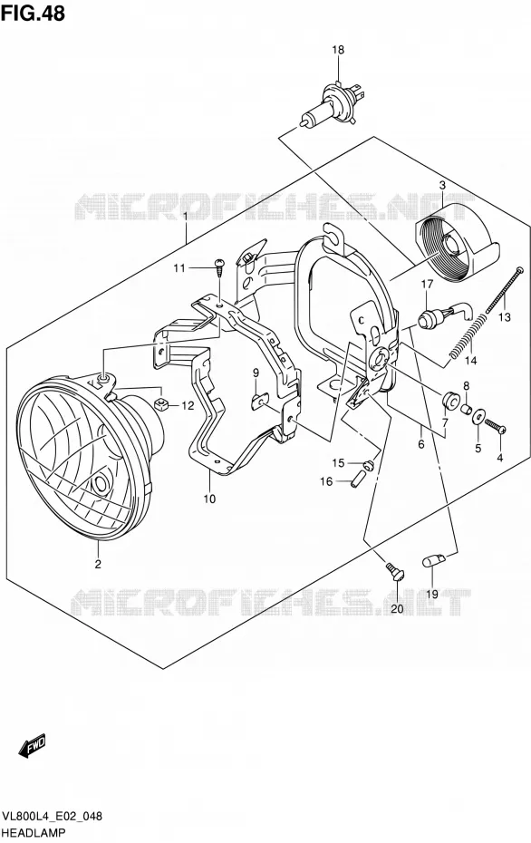 KOPLAMP (VL800CL4 E02) Suzuki MOTO 800 INTRUDER 2014  VL800C L4 (E19)