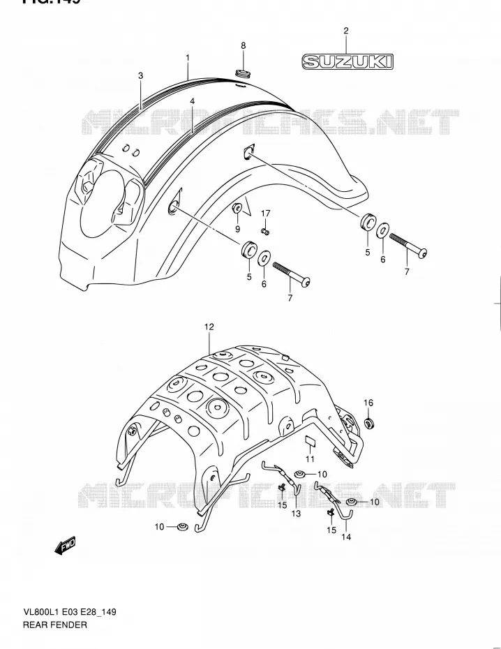 ACHTERSPATBORD (VL800CL1 E28) Suzuki MOTO 800 INTRUDER 2011  VL800 L1/VL800T L1/VL800C L1