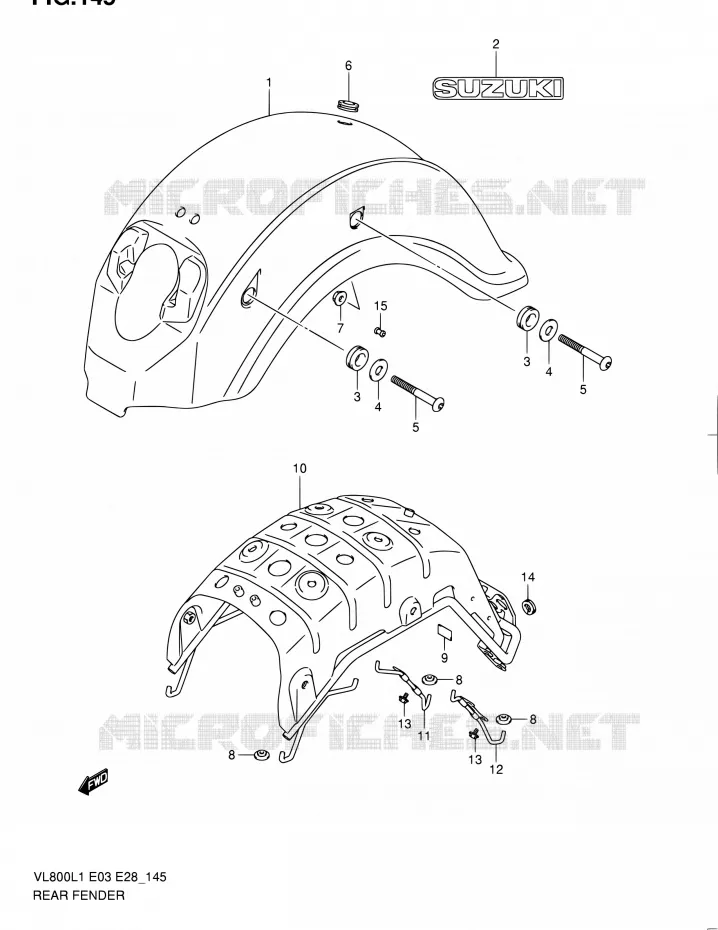 ACHTERSPATBORD (VL800L1 E03) Suzuki MOTO 800 VOLUSIA 2011  VL800 L1/VL800T L1/VL800C L1