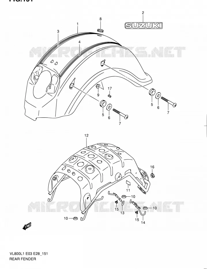ACHTERSPATBORD (VL800TL1 E03) Suzuki MOTO 800 INTRUDER 2011  VL800 L1/VL800T L1/VL800C L1