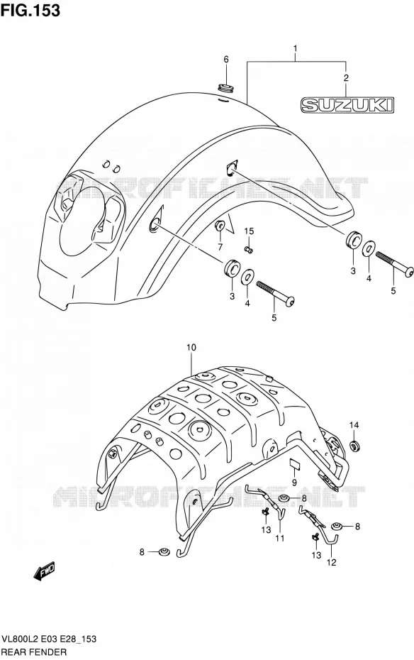 ACHTERSPATBORD (VL800L2 E03) Suzuki MOTO 800 VOLUSIA 2012  VL800 L2/VL800T L2/VL800C L2