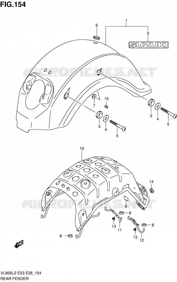 ACHTERSPATBORD (VL800L2 E28) Suzuki MOTO 800 VOLUSIA 2012  VL800 L2/VL800T L2/VL800C L2