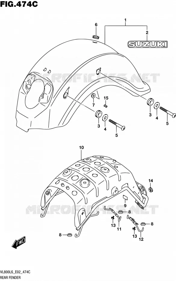ACHTERSPATBORD (VL800UEL6 E19) Suzuki MOTO 800 BOULEVARD 2016  VL800 L6 (E19)