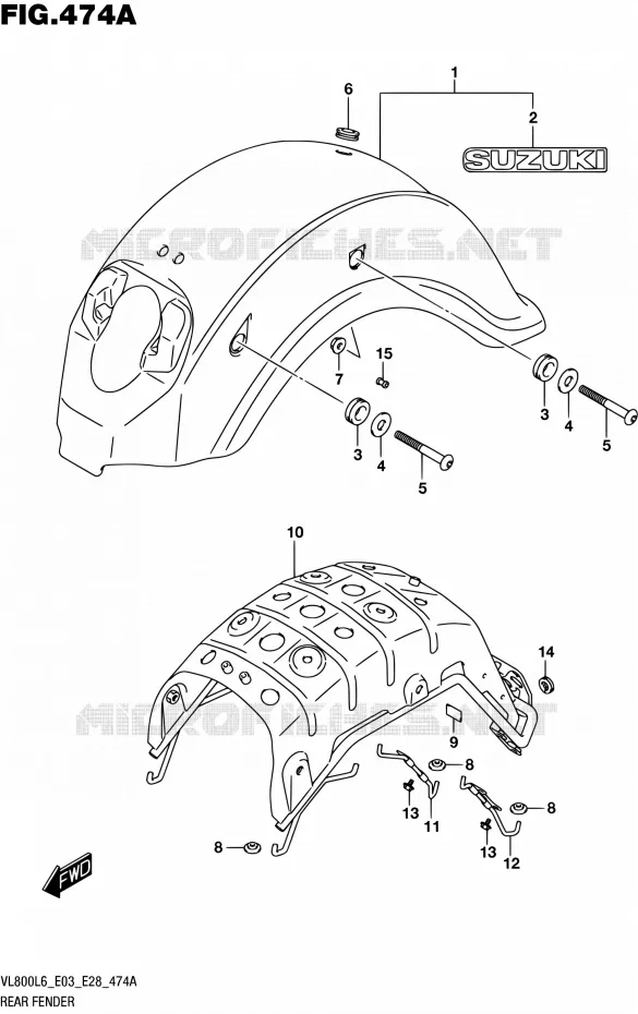 ACHTERSPATBORD (VL800L6 E03) Suzuki MOTO 800 BOULEVARD 2016  VL800 L6/VL800T L6 (E03,E28,E33)
