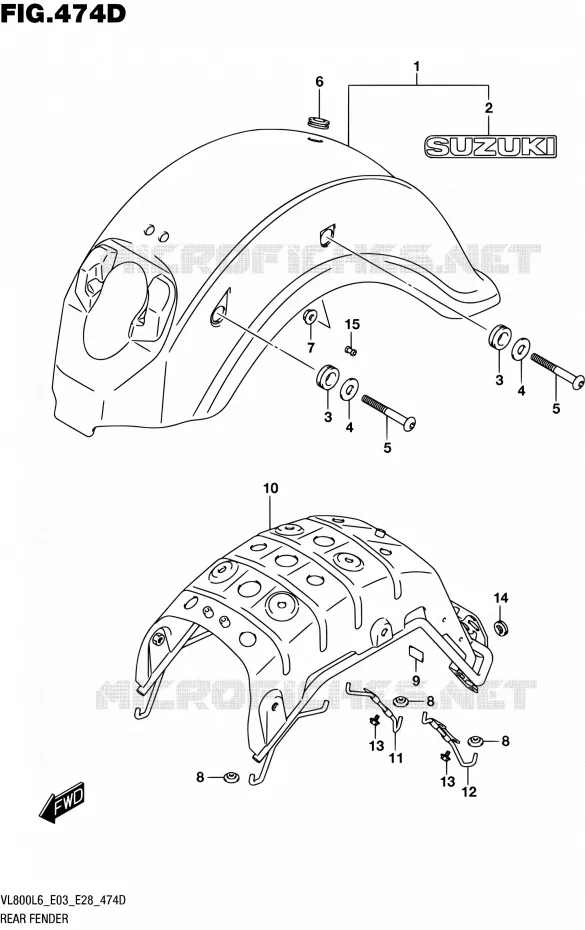 ACHTERSPATBORD (VL800TL6 E03) Suzuki MOTO 800 BOULEVARD 2016  VL800 L6/VL800T L6 (E03,E28,E33)