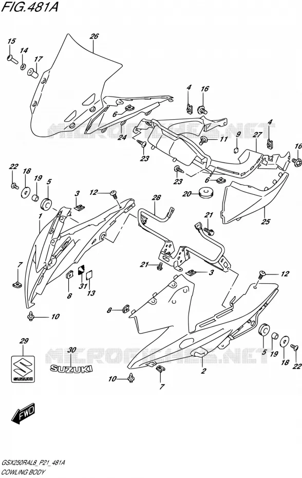 KUIP - ETIKETTEN CHASSIS (GW250RAL8 P21) Suzuki MOTO 250 GSX-R 2018  GSX250RA L8/GSX250RZA L8 P21