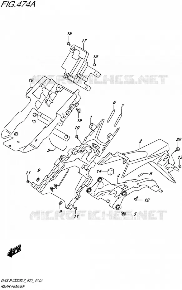 ACHTERSPATBORD Suzuki MOTO 1000 GSX-R 2017  GSX-R1000RL7 / GSX-R1000RZL7 E21
