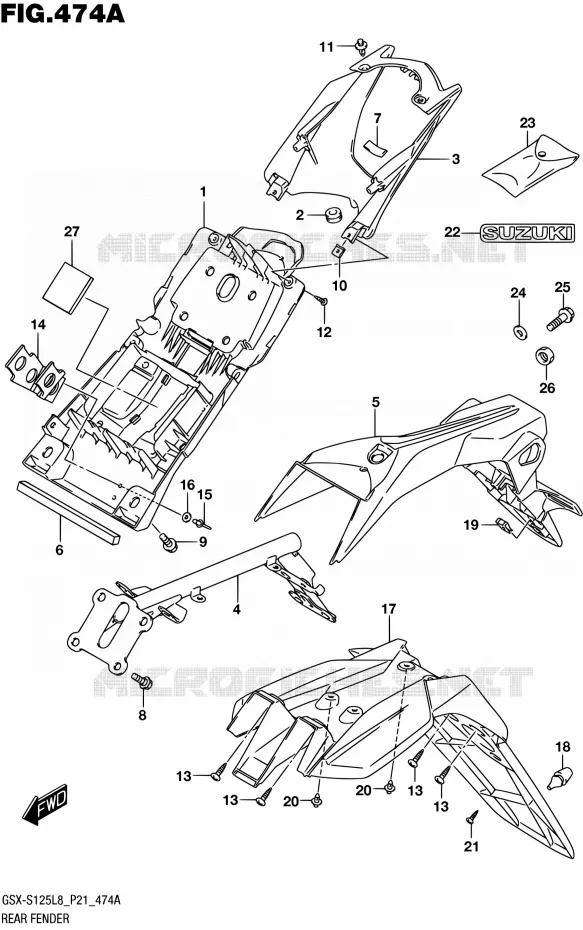 ACHTERSPATBORD125MLL8 P21) Suzuki MOTO 125 GSX-S 2018  GSX-S125L8 P21