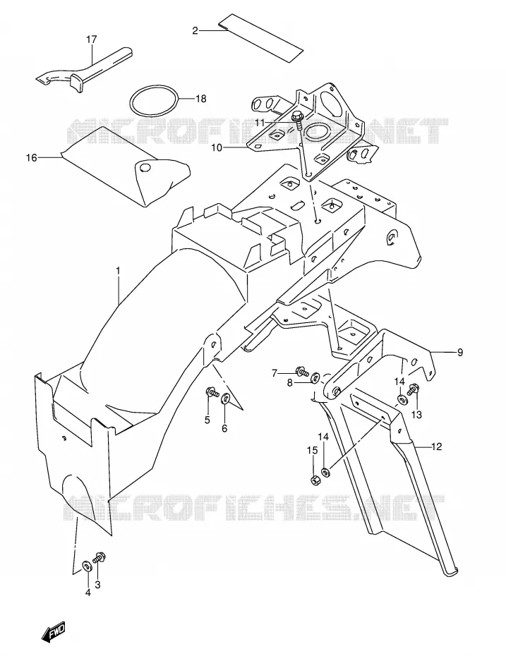ACHTERSPATBORD (MODELE S) Suzuki MOTO 600 GSX-F 1996  GSX600FUT(E2)