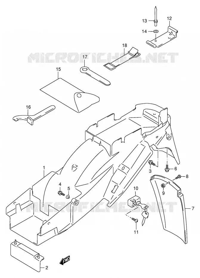 ACHTERSPATBORD (MODELE W/X/Y/K1/K2) Suzuki MOTO 600 GSX-F 2000  GSX600FUY(E2)