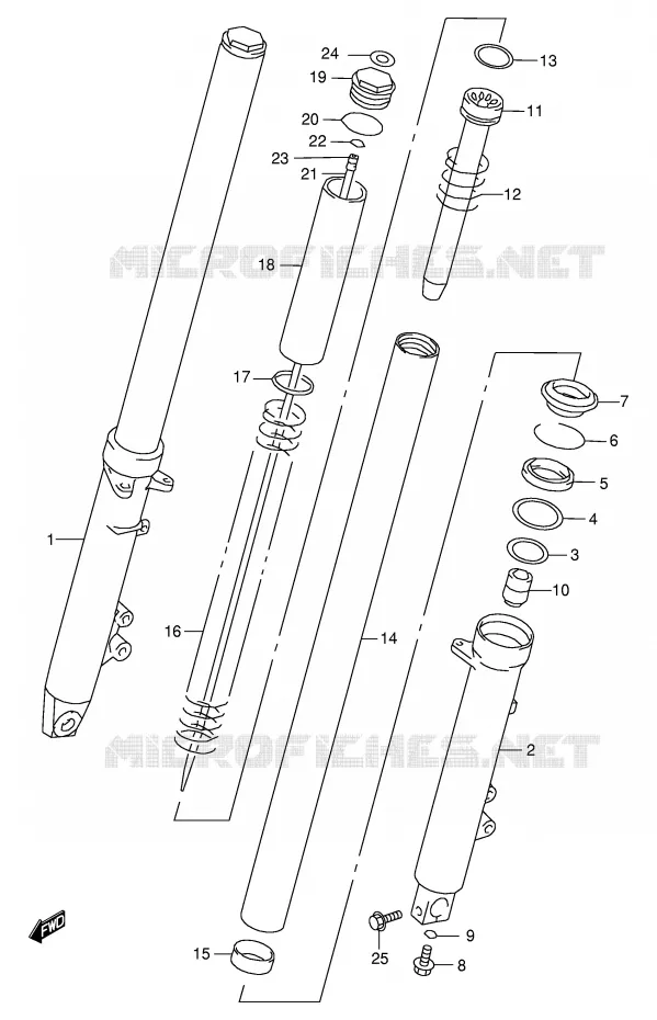 FRONT SCHOKDEMPER (MODELE W/X/Y/K1/K2) Suzuki MOTO 600 GSX-F 2000  GSX600FY(E2)