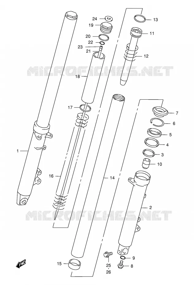 FRONT SCHOKDEMPER (MODELE W/X/Y/K1/K2) Suzuki MOTO 750 GSX-F 2003  GSX750FK3(E2)