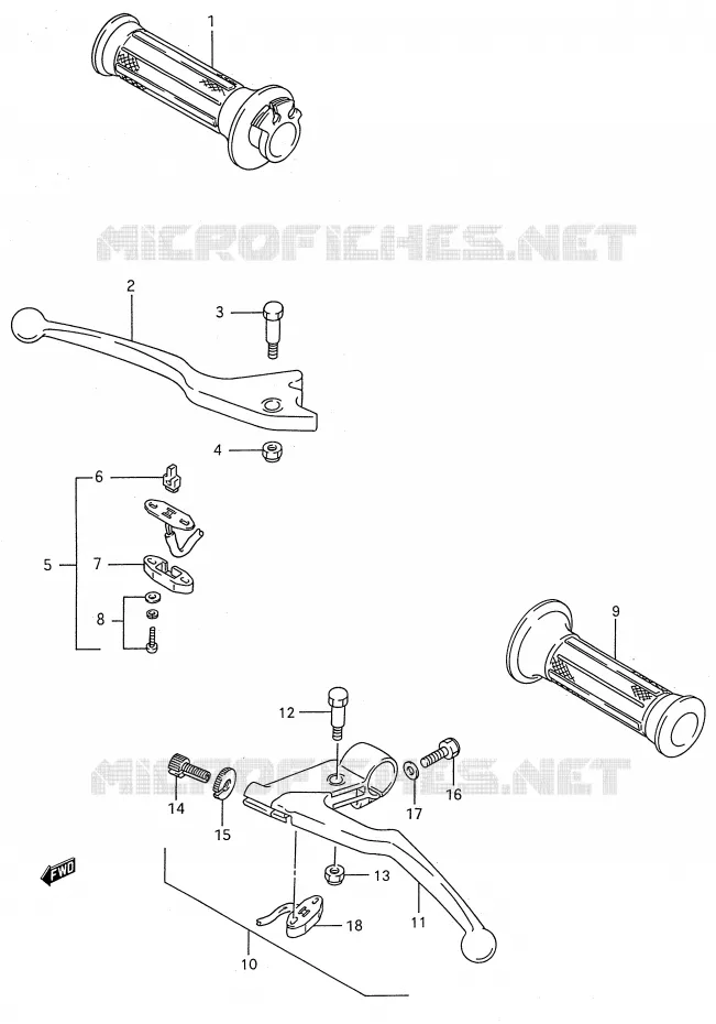HANDGRIPS - LEVERS (MODELE J) Suzuki MOTO 600 GSX-F 1993  GSX600FP(E28)