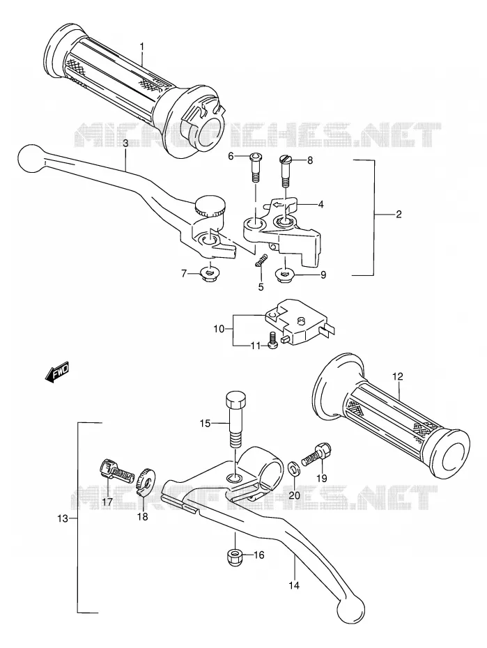 HANDGRIPS - LEVERS (MODELE K/L/M/N/P/R/S/T) Suzuki MOTO 600 GSX-F 1992  GSX600FUN(E2)