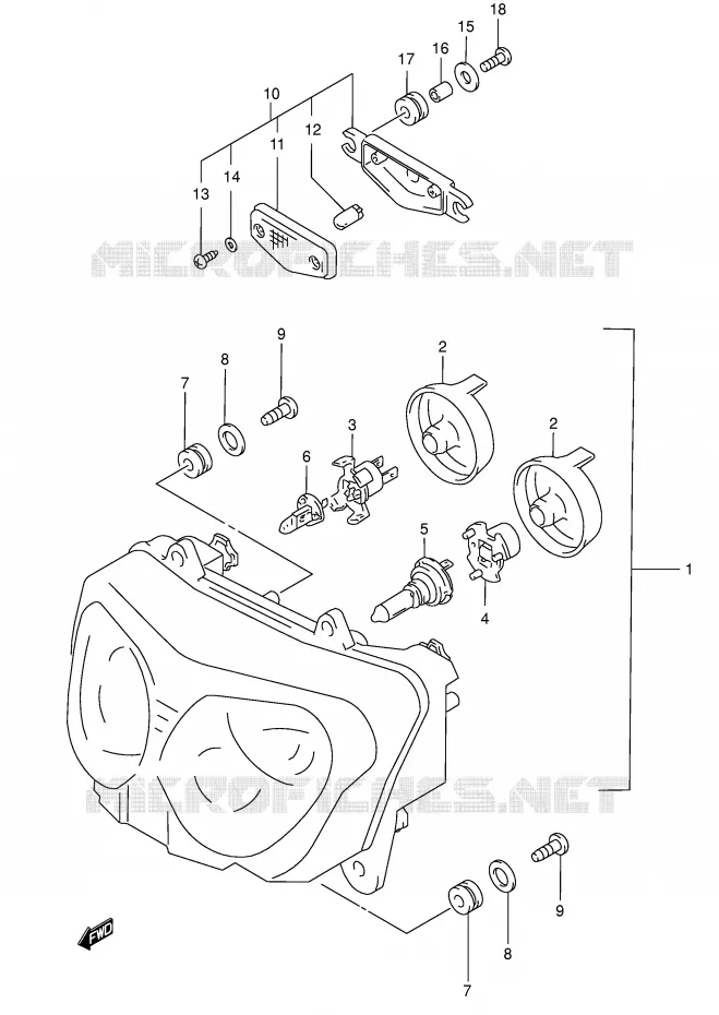 KOPLAMP (MODELE K3 E2,E19,P37) Suzuki MOTO 750 GSX-F 2003  GSX750FK3(E2)