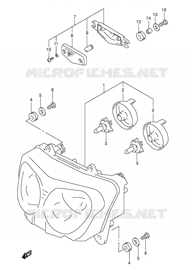 KOPLAMP (MODELE W/X/Y/K1/K2 E24) Suzuki MOTO 600 GSX-F 2001  GSX600FUK1(E2)