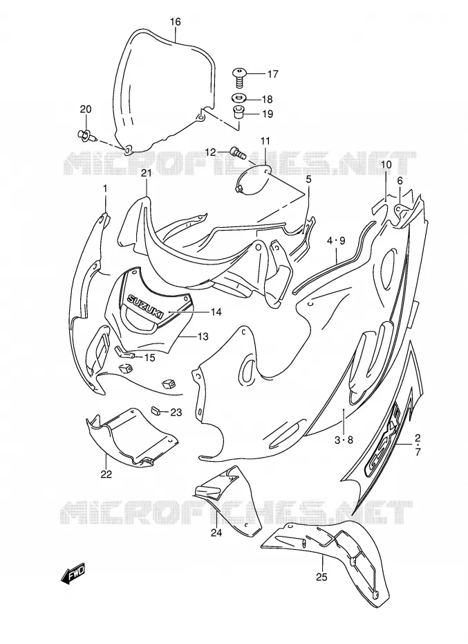 KUIP - ETIKETTEN (MODELE K3) Suzuki MOTO 600 GSX-F 1999  GSX600FUX(E2)