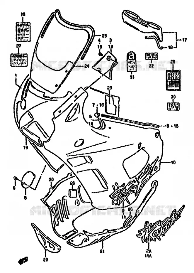 KUIP - ETIKETTEN (MODELE R) Suzuki MOTO 750 GSX-F 1992  GSX750FN(K-T)