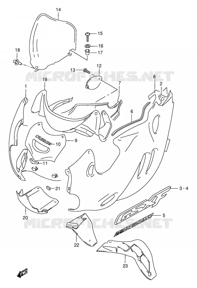 KUIP - ETIKETTEN (MODELE W) Suzuki MOTO 600 GSX-F 1998  GSX600FW(E2)