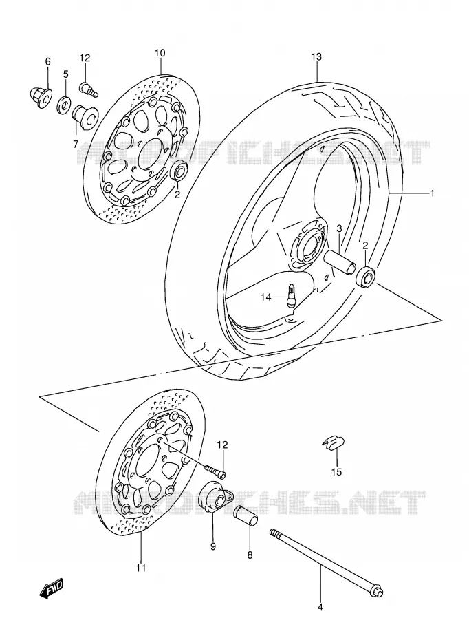 VOORWIEL (MODELE K/L/M/N/P/R/S/T) Suzuki MOTO 600 GSX-F 1989  GSX600FUK(E2)