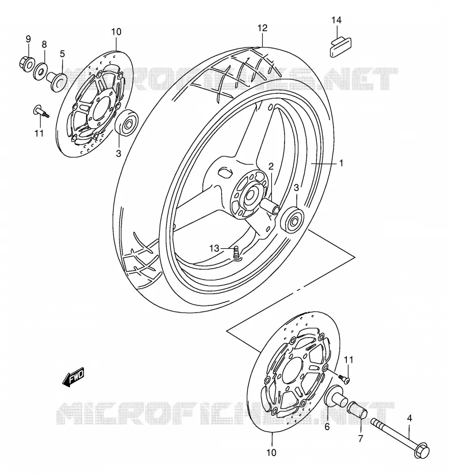 VOORWIEL (MODELE W/X/Y/K1/K2) Suzuki MOTO 600 GSX-F 1999  GSX600FUX(E2)