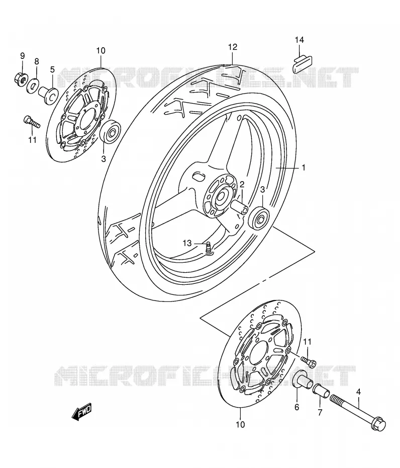 VOORWIEL (MODELE W/X/Y/K1/K2) Suzuki MOTO 750 GSX-F 2002  GSX750FK2(E2)