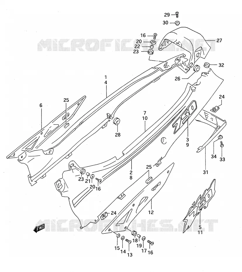 ACHTER KUIP  (MODELE P/R) Suzuki MOTO 750 GSX-F 1993  GSX750FP(E28)