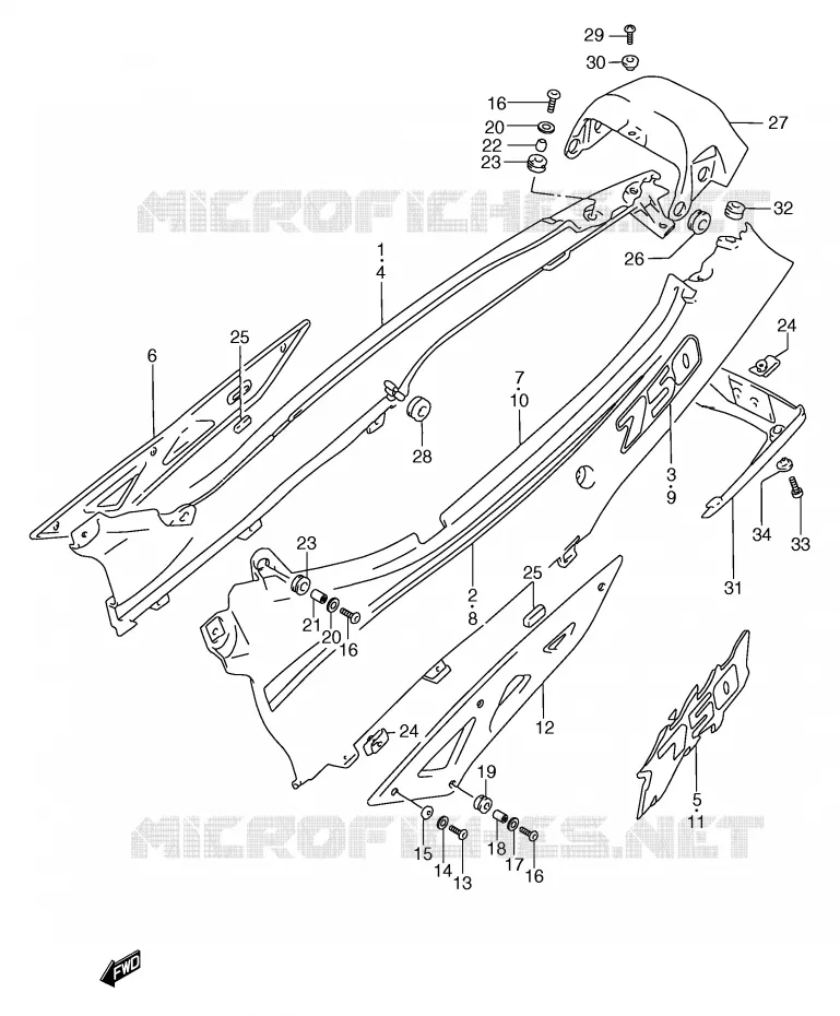 ACHTER KUIP  (MODELE P/R) Suzuki MOTO 750 GSX-F 1994  GSX750FR(E2)