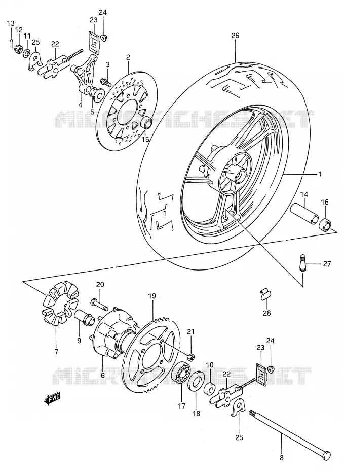 ACHTERWIEL (MODELE J) Suzuki MOTO 600 GSX-F 1991  GSX600FM(E28)